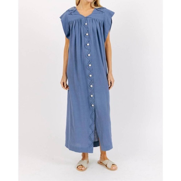 MIRTH pueblo caftan in horizon with tie belt zig zag button front - Picture 1 of 11